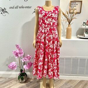 EUC Phool Vintage Womens Floral Dress Size 16 Pink Midi 100% Cotton Sleeveless